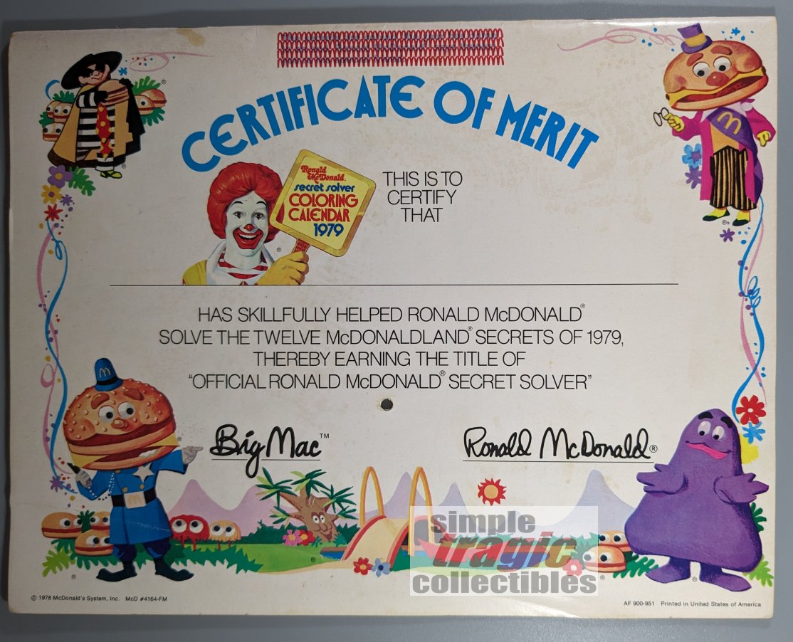 McDonald's 1979 Coloring Calendar – Simple Tragic Collectibles