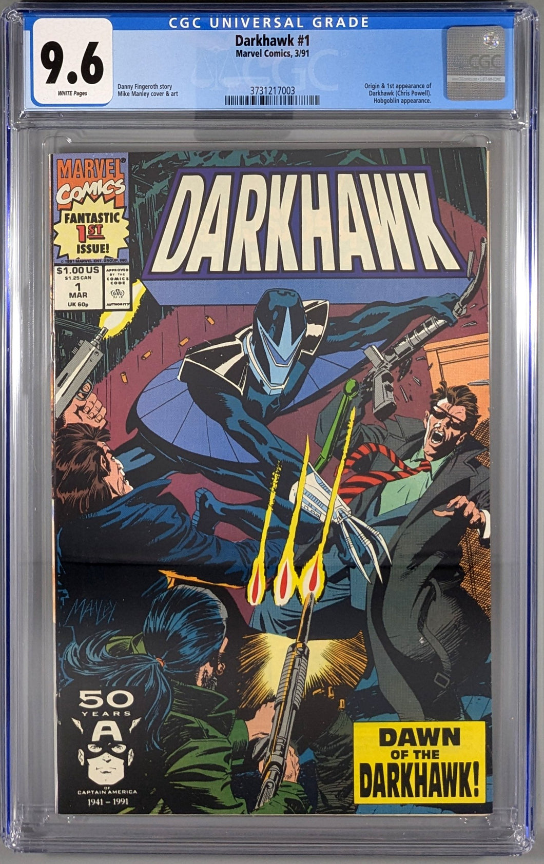 Darkhawk (1991) #1 CGC 9.6 White Pages Cover Art by Mike Manley