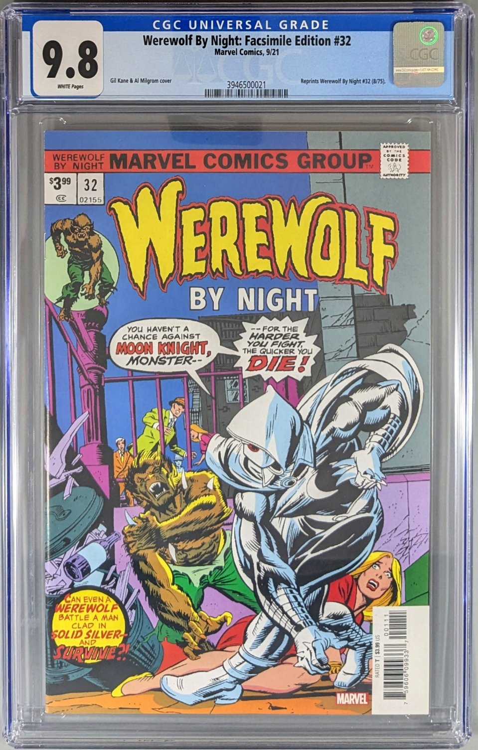 Werewolf By Night Facsimile Edition (2021) #1 CGC 9.8 Comic Book Cover Art by Gil Kane