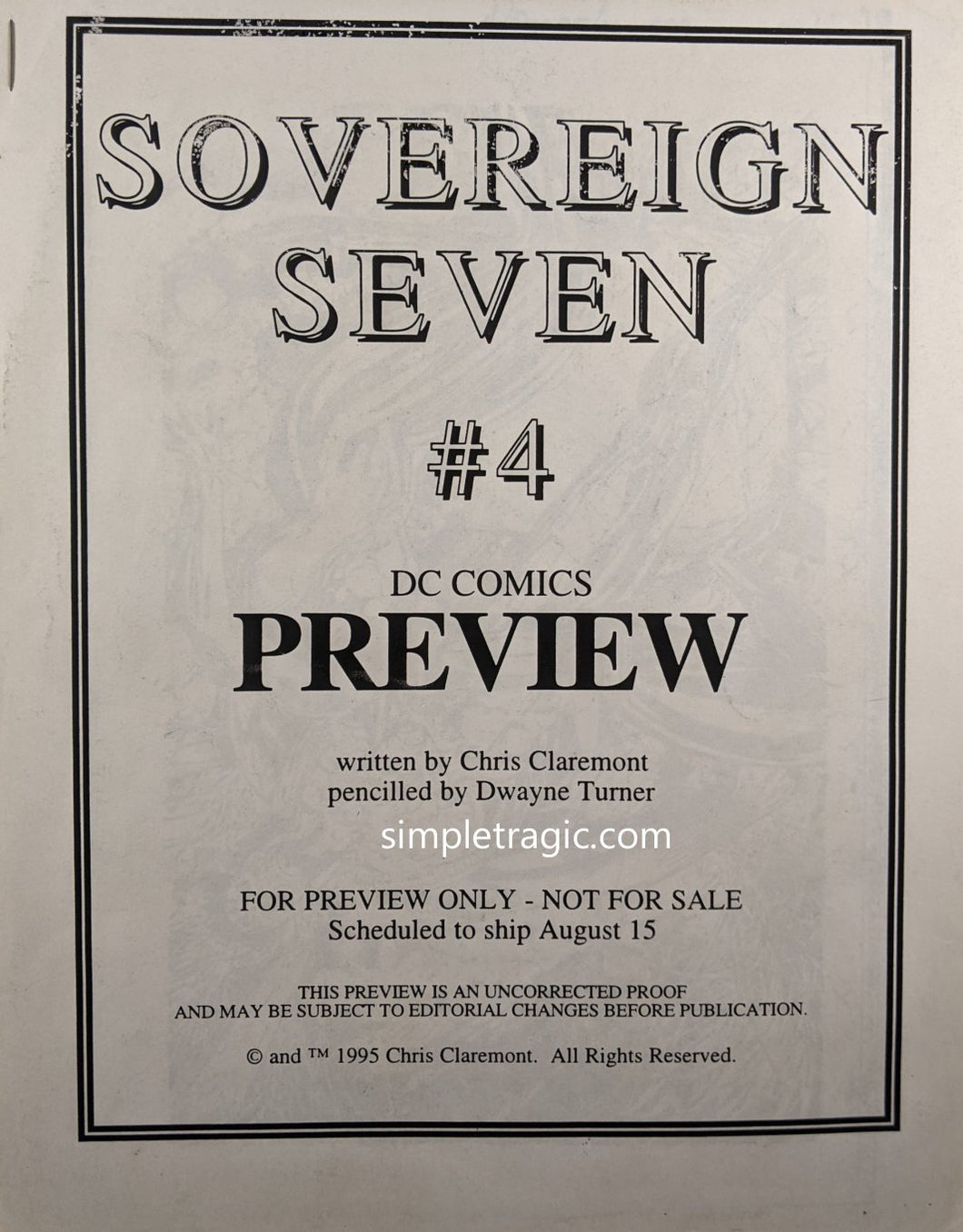 Sovereign Seven #4: DC Comics Preview (1995) Promotional Copy